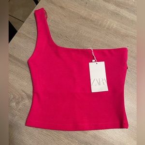 ** SOLD **  ZARA Assymetric crop top hot pink